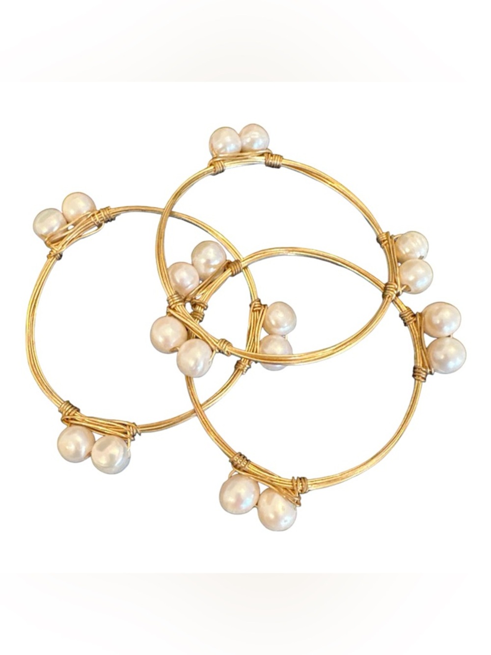 Artisan | Beautiful Freshwater Pearl & Gold-Tone Wire Bracelets | Set of 3